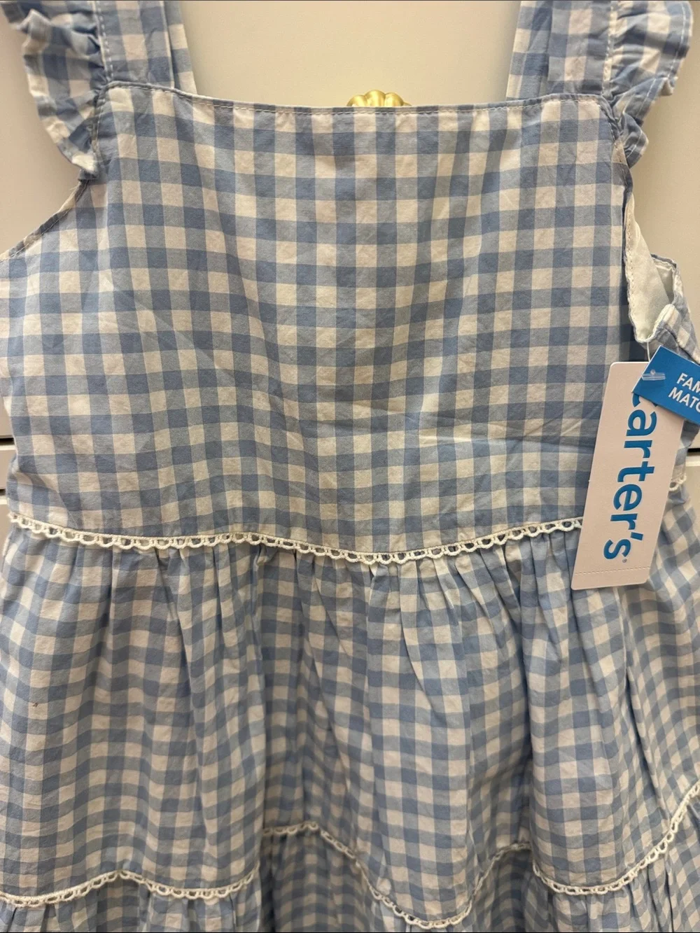 Carter's Light Blue and White Gingham Ruffle-Shoulder Dress